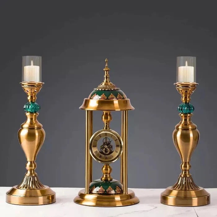 EUROPEAN VINTAGE TABLE CLOCK WITH CANDLE STAND
