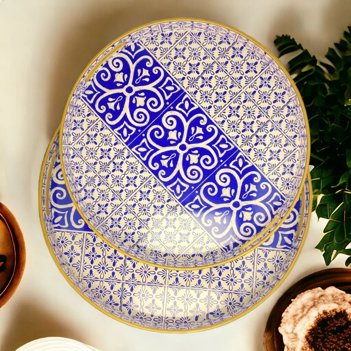 BLUE PATTERN SERVING TRAYS (SET OF 2)