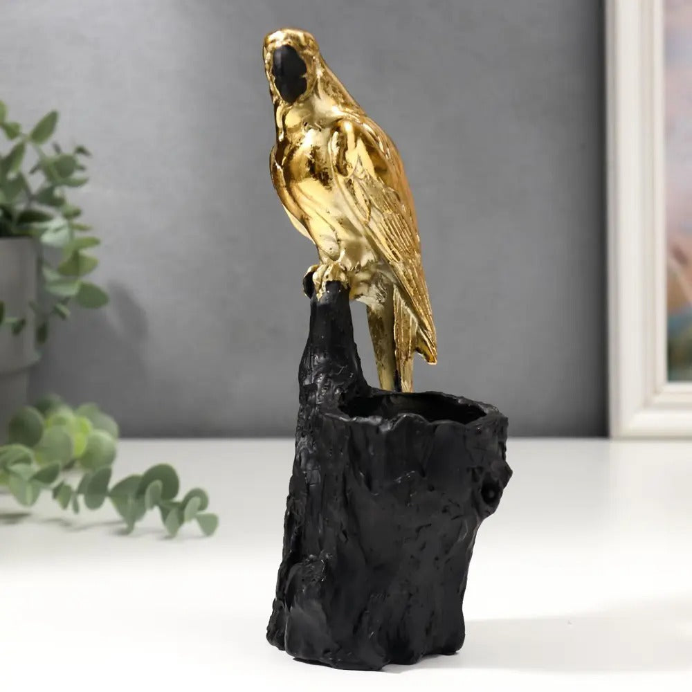 GOLDEN PARROT WITH BOWL SCULPTURE