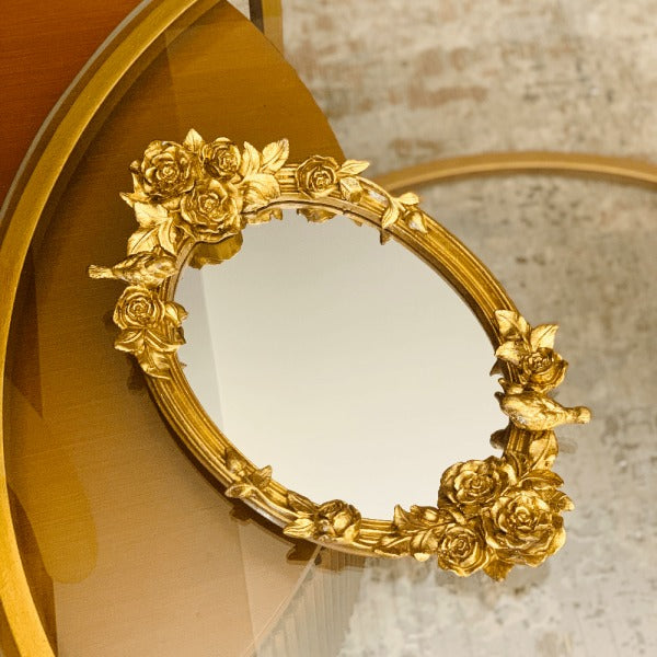 GOLDEN FLORET MIRROR TRAY