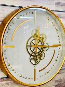 WHITE & GOLDEN MOVING GEARS WALL CLOCK