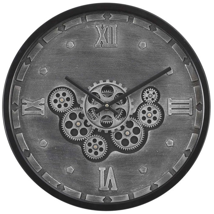 BLACK GREY MOVING GEARS WALL CLOCK