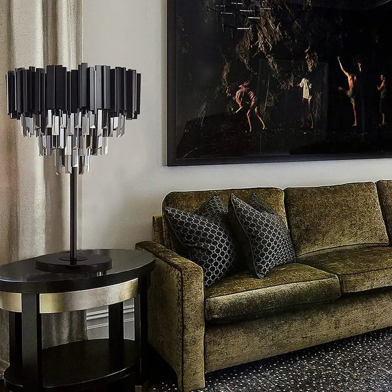 CRYSTAL BARS BLACK TABLE LAMP