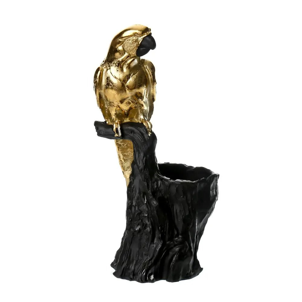 GOLDEN PARROT WITH BOWL SCULPTURE