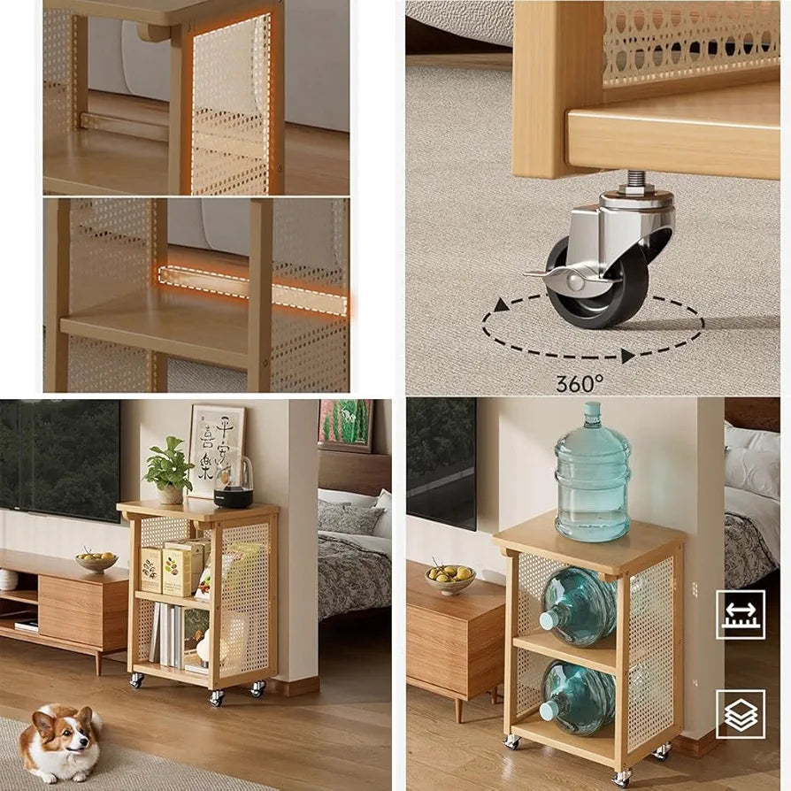 MOVING TABLE WITH 3 STORAGE SHELVES