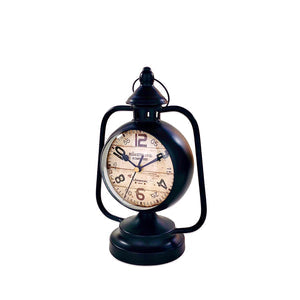 LANTERN RETRO BLACK METAL TABLE CLOCK