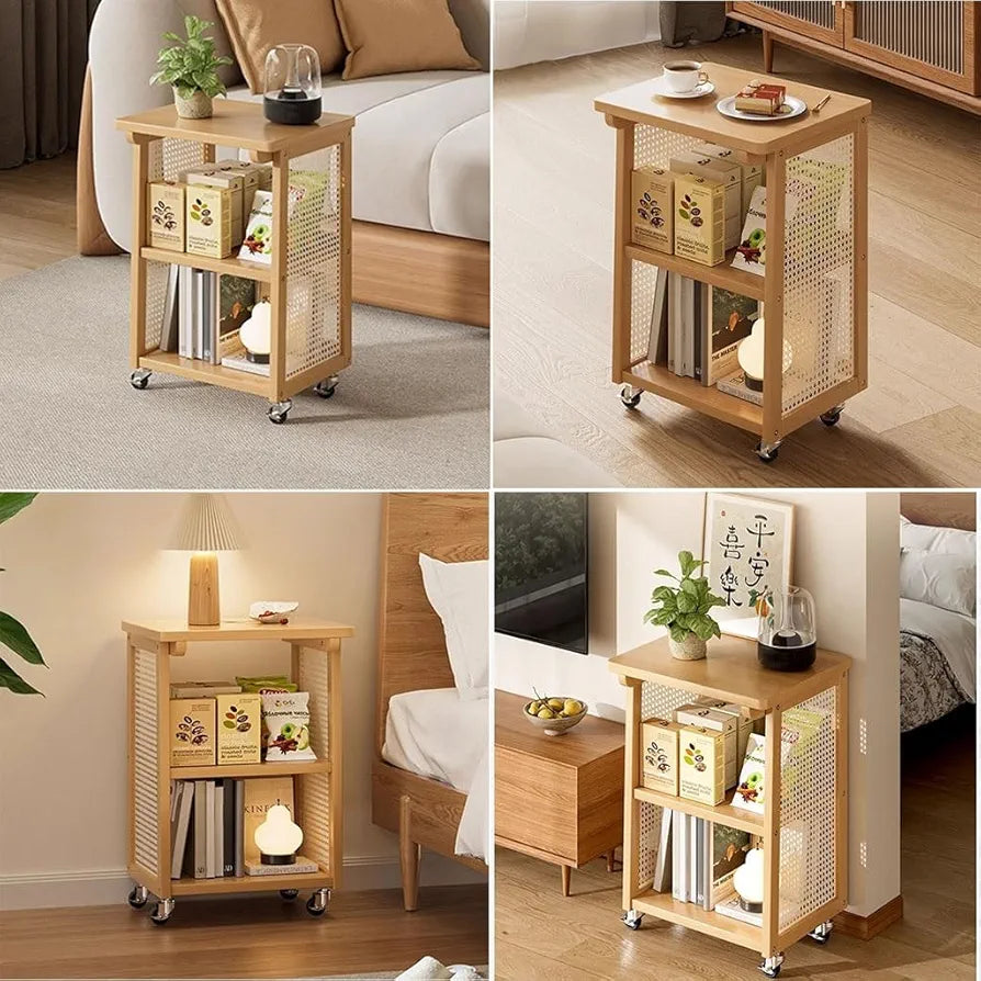 MOVING TABLE WITH 3 STORAGE SHELVES
