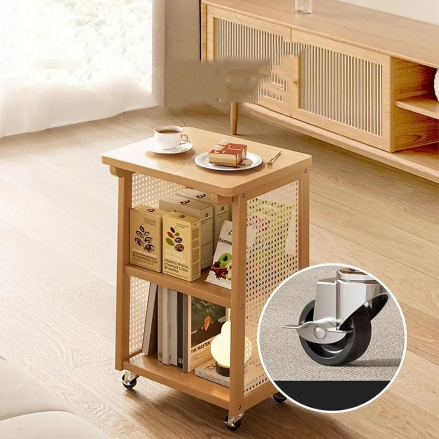 MOVING TABLE WITH 3 STORAGE SHELVES