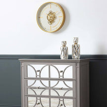WHITE & GOLDEN MOVING GEARS WALL CLOCK
