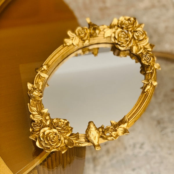 GOLDEN FLORET MIRROR TRAY