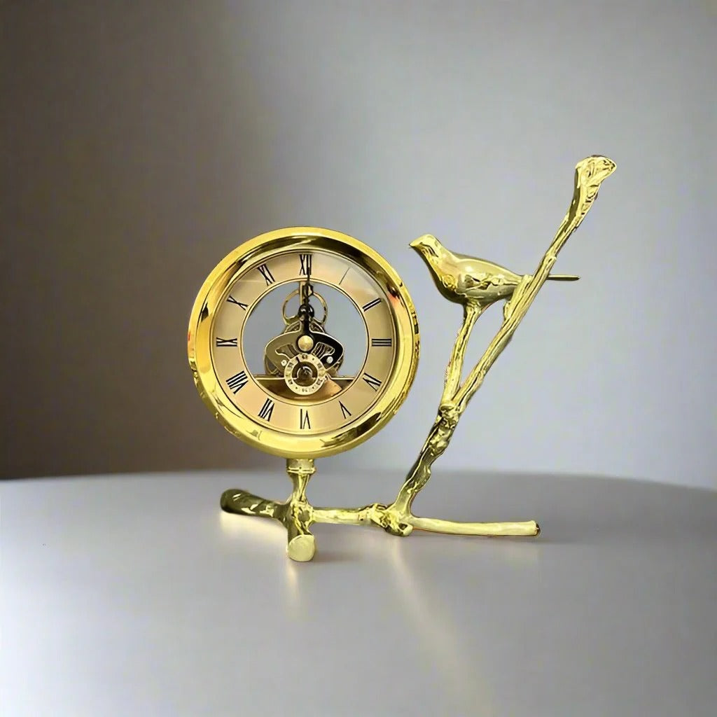 BRASS SPARROW TABLE CLOCK