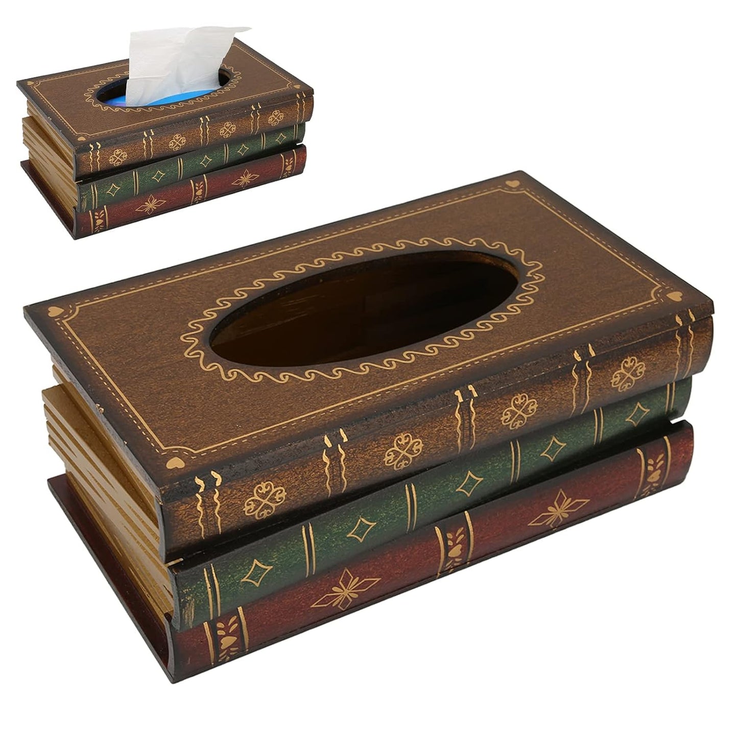 BOOKS DESIGN WOODEN TISSUE BOX