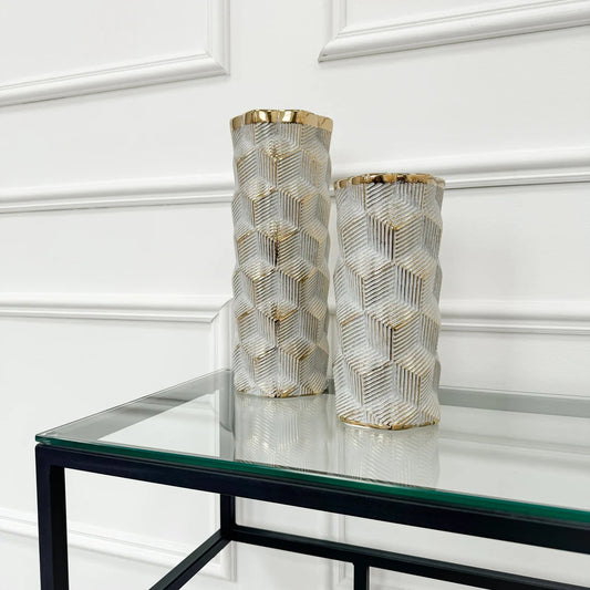 GOLDEN TEXTURED DESIN VASES (SET OF 2)