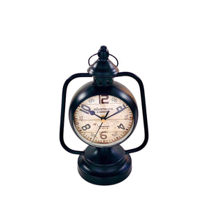LANTERN RETRO BLACK METAL TABLE CLOCK