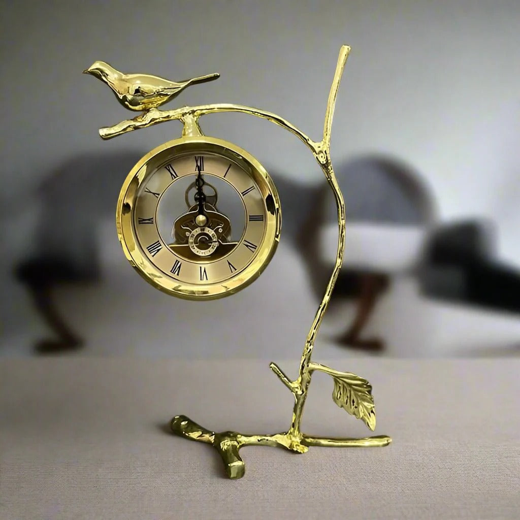BRASS SPARROW TABLE CLOCK