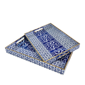 TRADITIONAL BLUE RECTANGULAR TRAY (SET OF 2)