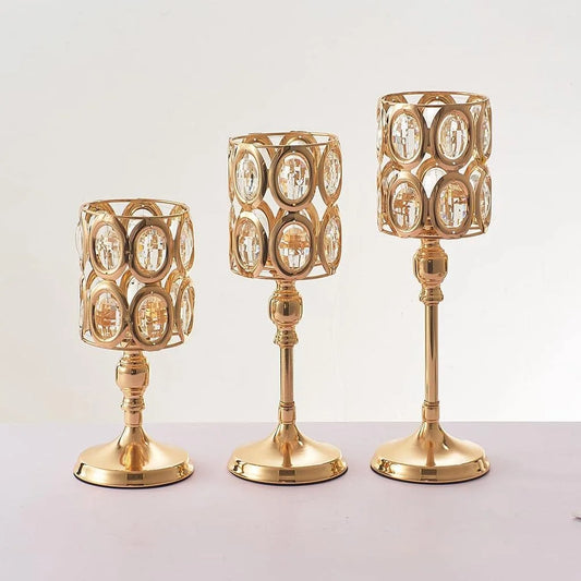 GOLDEN BEADS CANDLE HOLDERS (3PCS)