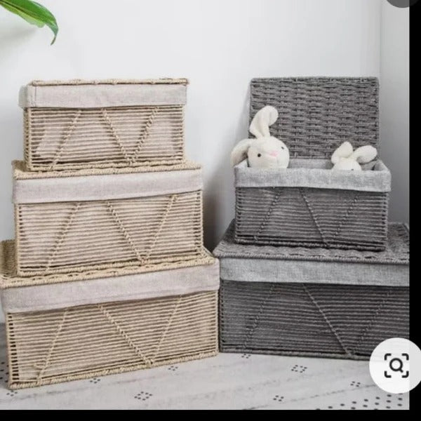 HANDCRAFT WOVEN STORAGE BASKETS (3 PCS)