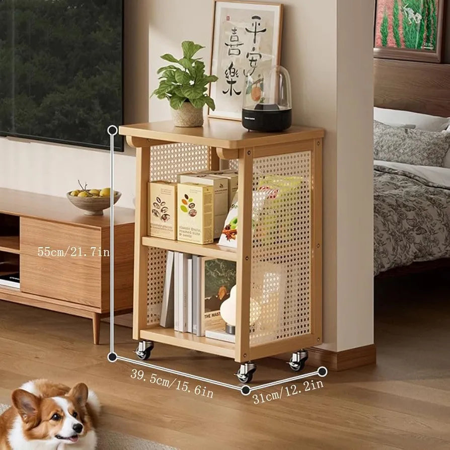 MOVING TABLE WITH 3 STORAGE SHELVES
