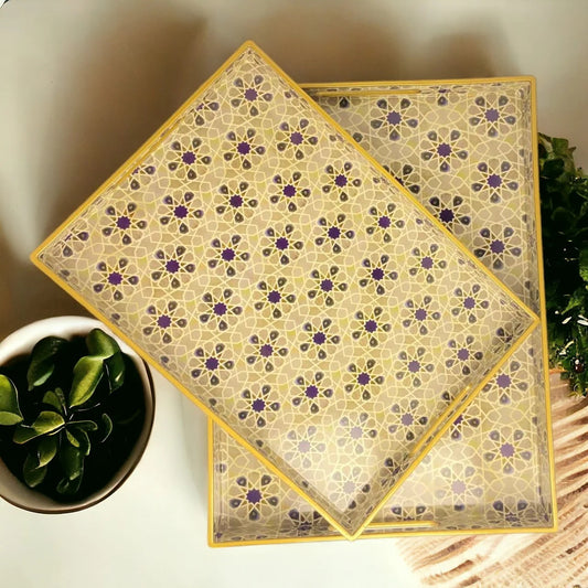 BROWN  PATTERN TRAYS (SET OF 2)