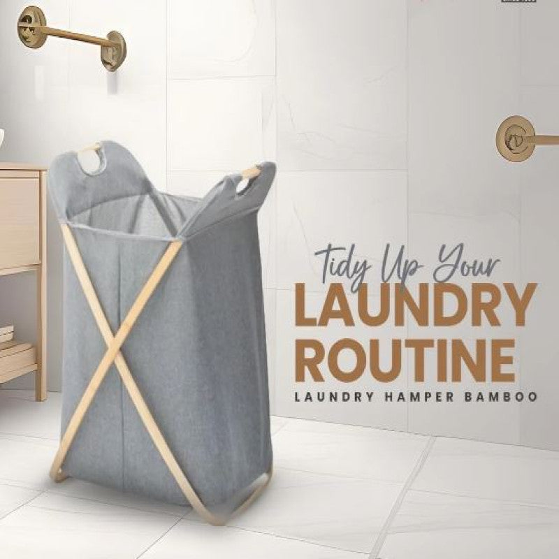 LAUNDRY HAMPER BAMBOO WITH HANDLES FOLDING BASKET