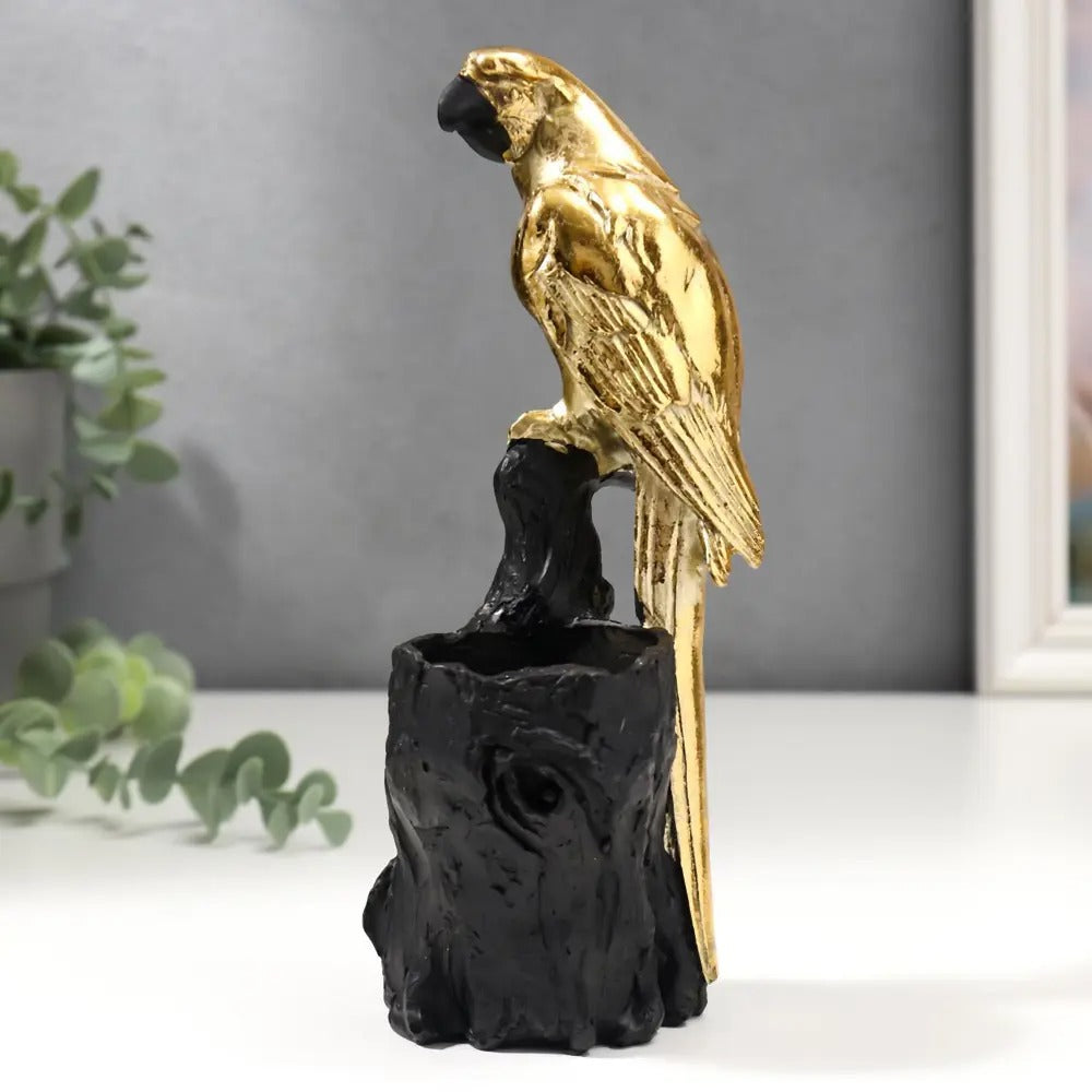 GOLDEN PARROT WITH BOWL SCULPTURE