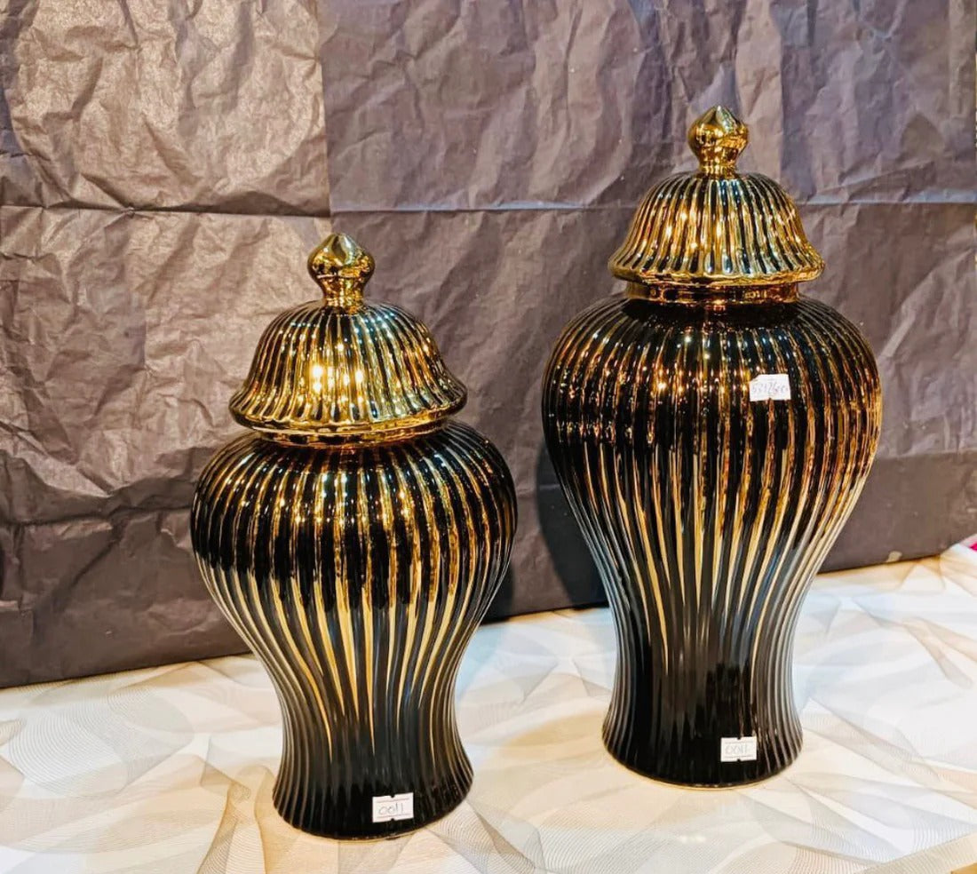 BLACK & GOLDEN CANDY JARS (SET OF 2)