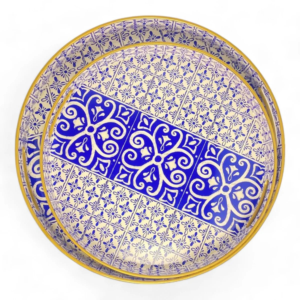 BLUE PATTERN SERVING TRAYS (SET OF 2)