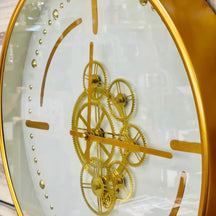 WHITE & GOLDEN MOVING GEARS WALL CLOCK