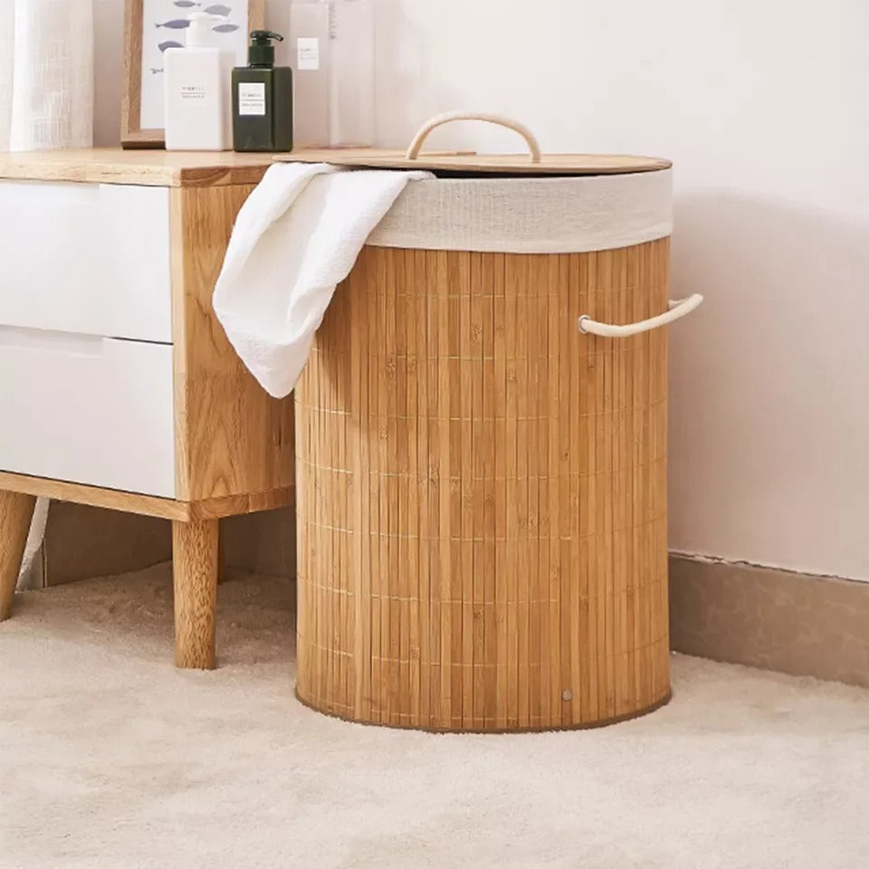 BROWN BAMBOO LAUNDRY BASKET