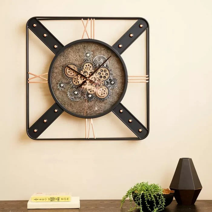 METALLIC MOVING GEARS WALL CLOCK