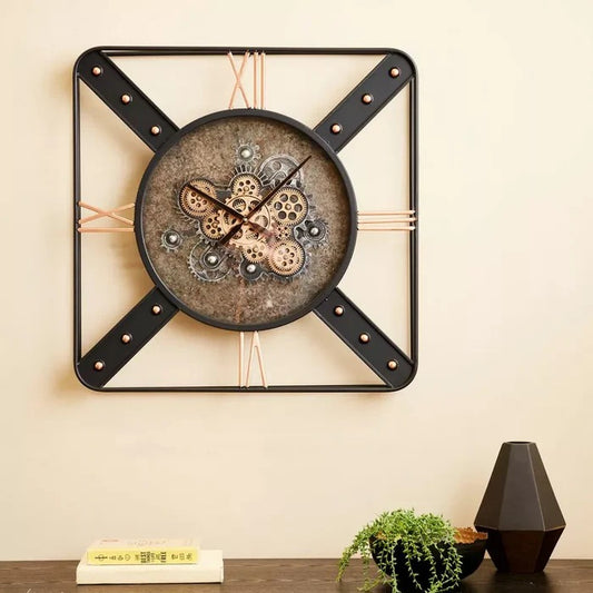 METALLIC MOVING GEARS WALL CLOCK