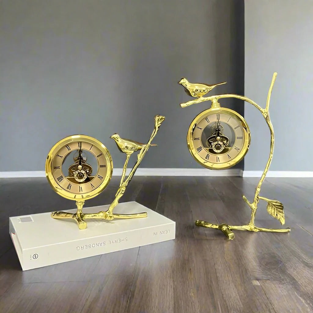BRASS SPARROW TABLE CLOCK