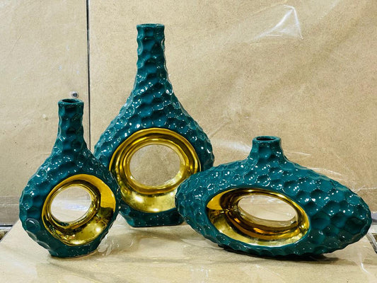 GREEN CERAMIC VASE (SET OF 3)