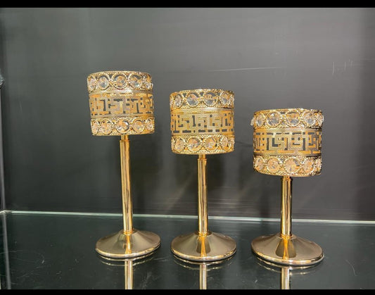 Elegant Golden Candle Holders Set of 3