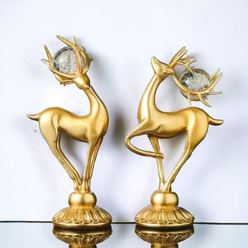 DEER SCULPTURE WITH CRYSTAL BALL (PAIR)