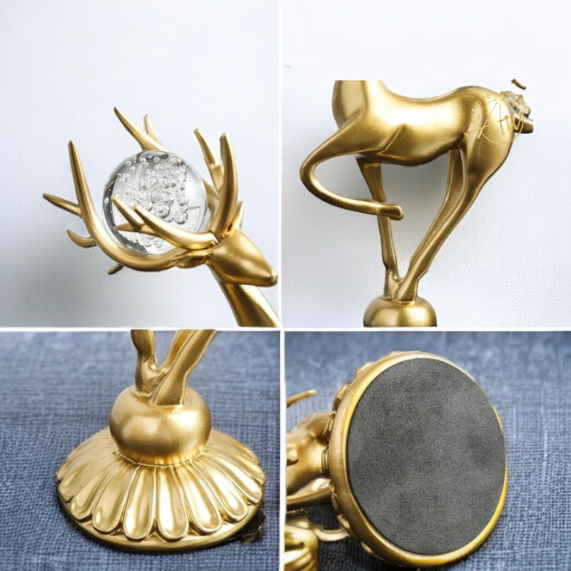 DEER SCULPTURE WITH CRYSTAL BALL (PAIR)