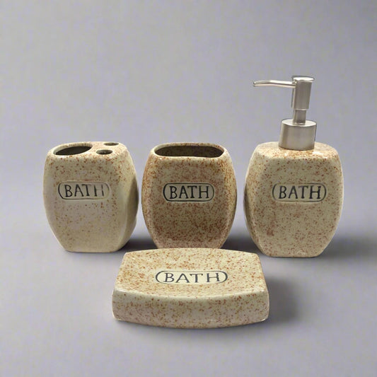 BROWN DOTED CERAMIC BATH SET