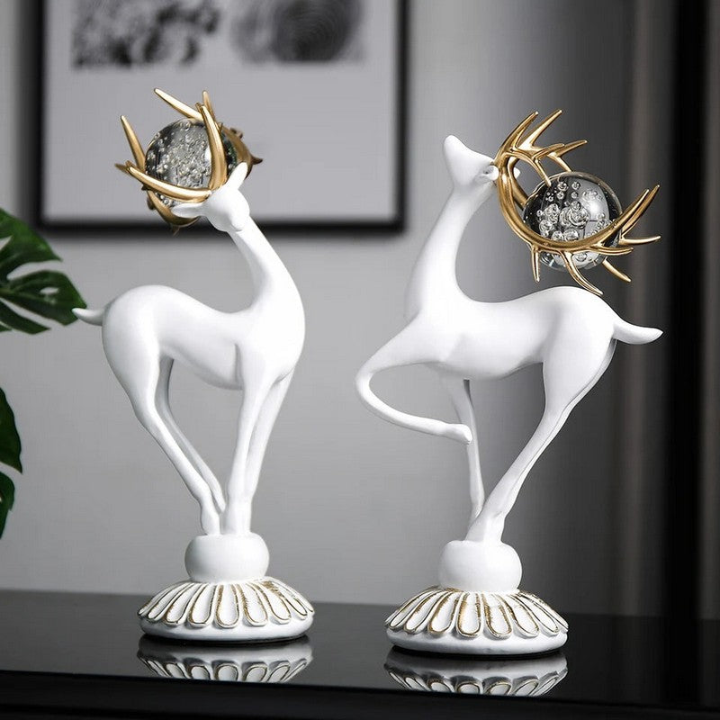 DEER SCULPTURE WITH CRYSTAL BALL(PAIR)