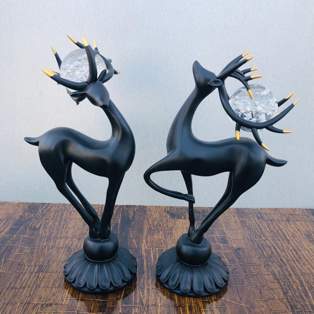 DEER SCULPTURE WITH CRYSTAL BALLS(PAIR)