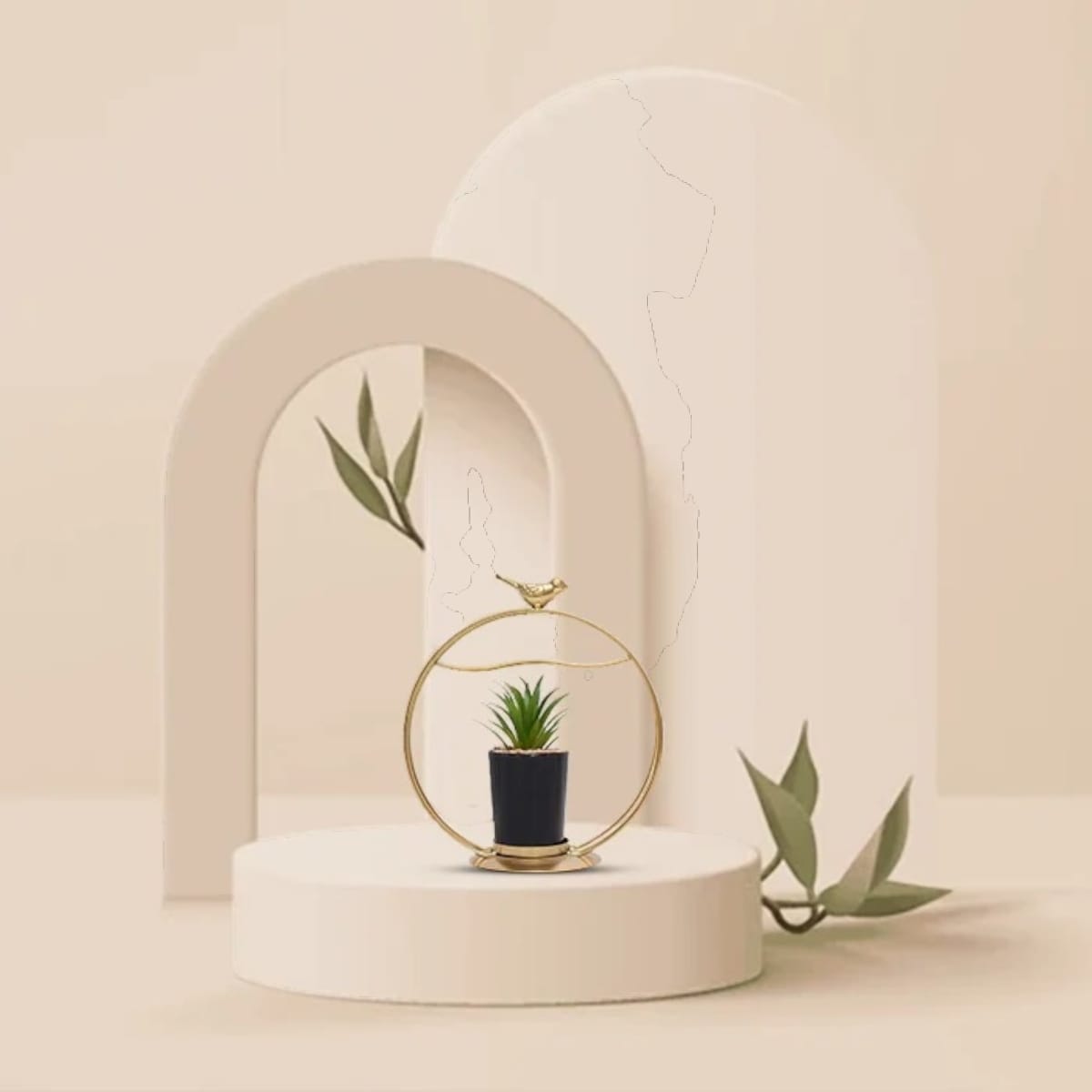 SPARROW METTALIC PLANT WITH CERAMIC POT