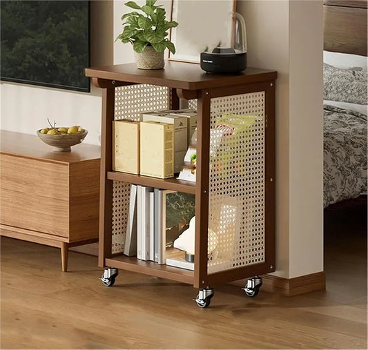 MOVING TABLE WITH 3 STORAGE SHELVES