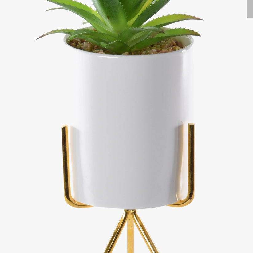 WHITE PLANTER WITH PERCHED TERRACOTTA POT