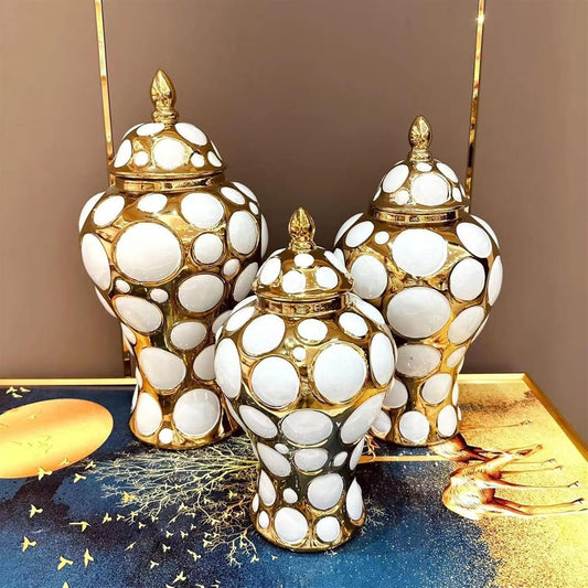 WHITE & GOLDEN CERAMIC JARS WITH LID