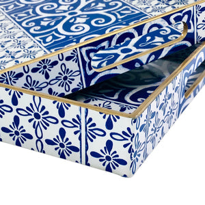 TRADITIONAL BLUE RECTANGULAR TRAY (SET OF 2)