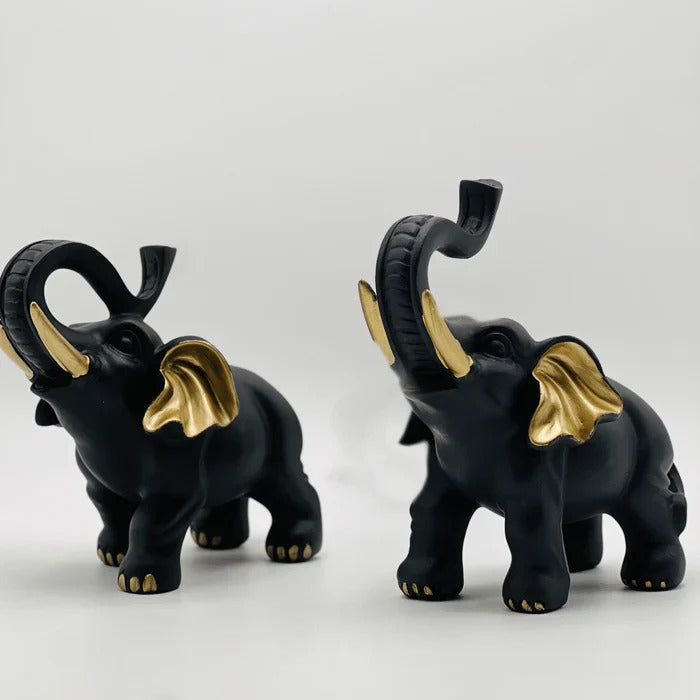 RESIN BLACK ELEPHANT STATUE (SET OF 2)