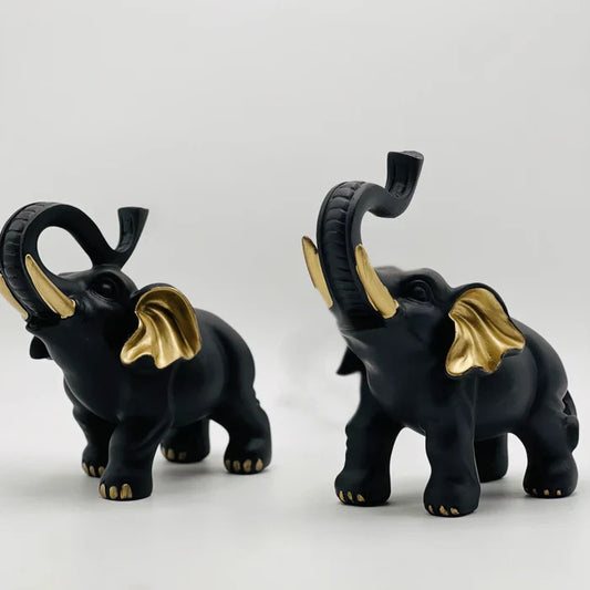 RESIN BLACK ELEPHANT STATUE (SET OF 2)