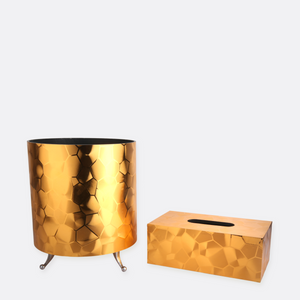 GOLDEN ROUND BASKET WITH TISSUE BOX