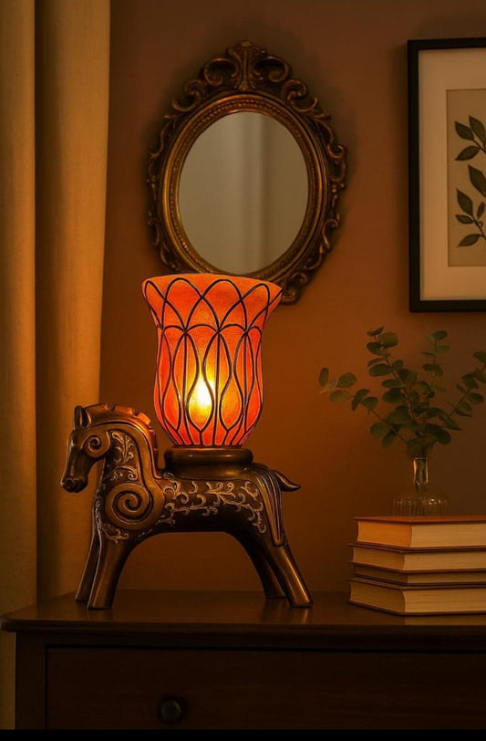 BRONZE HORSE FIGURINE ACCENT LAMP