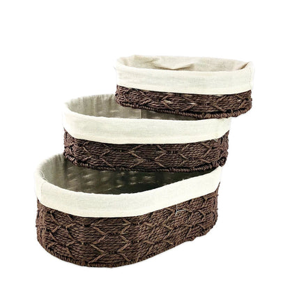 OVAL JUTE & LINEN TOWEL BASKET (SET OF 3)